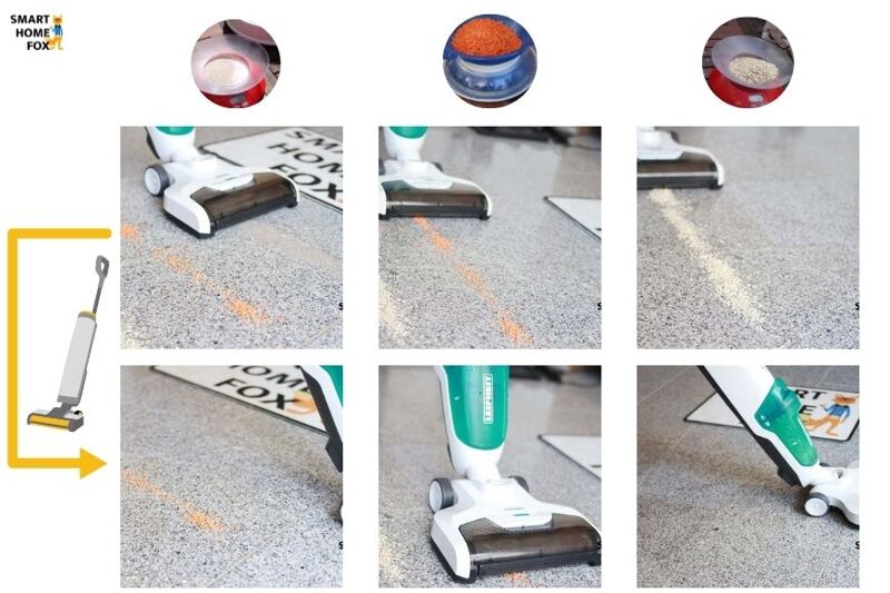 Reinigungstest trockener Schmutz auf Fliesen